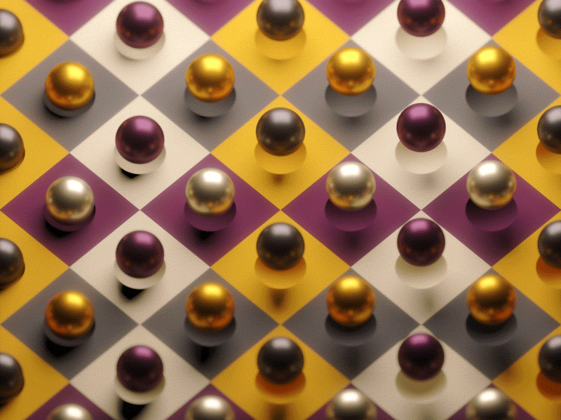 Jester's Court 3d animation blender cycles diamond pattern gif isometric mograph pearls purple spheres yellow