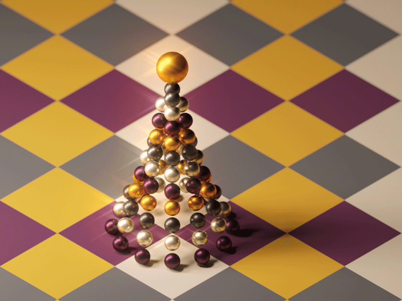 GIFmas Tree 2015 - "Jester's Court" and "Series of Dots" Rebound 3d animation blender cycles diamond pattern gif isometric mograph pearls purple spheres yellow