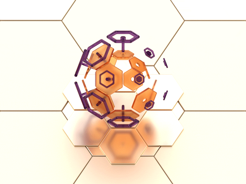 Hexagonal Hard Candy Revisited - 20 3d animation blender cycles gif glass glossy gold hexagonal hexagons honey mograph