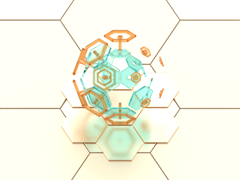 Hexagonal Hard Candy Revisited - 20A 3d animation blender cycles gif glass glossy gold hexagonal hexagons honey mograph