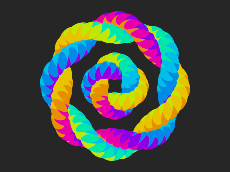 Quadruple Meditation - Rainbow Torus Spirals ( 6 / 7 ) 3d animation animation nodes blender flrndlooij gif maths mograph rainbow rainbows solid shading