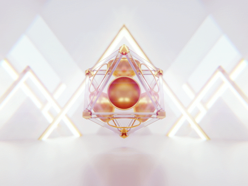 Hall of the Enlightened Triangles & Domes + 4k Wallpaper 3d animation blender cycles domes ethereal gif gold light mograph triangles white