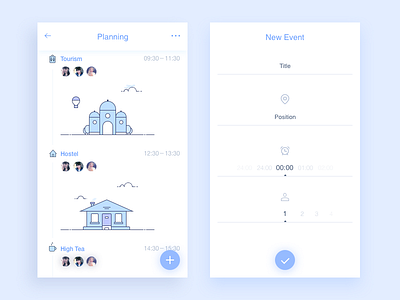 Planning app，home， data event icon sketch travel， planning ui
