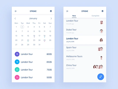 Stroke app calendar data icon messages sketch travel ui