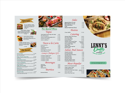 LENNY'S CASITA-RESTAURANT MENU bi fold menu brochure brochure four fold brochure menu brochure menu design tri fold brochure