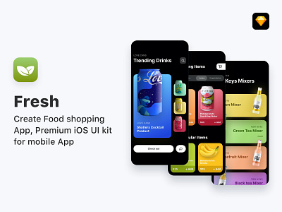 Fresh - Food ordering app, UI Kit app application cards darkui design feed ios mobile search ui uikit ux