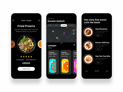 Food ordering app app application cards darkmode design feed food food and drink ios mobile search ui ux
