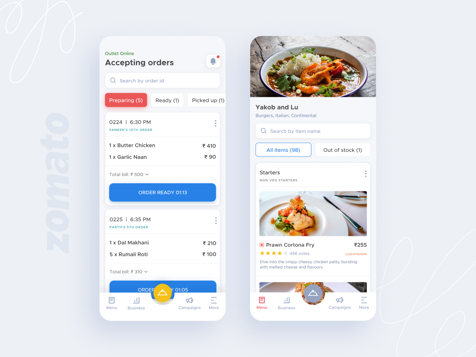 Zomato restaurant partner app by Shoaib Prasad for Zomato on Dribbble