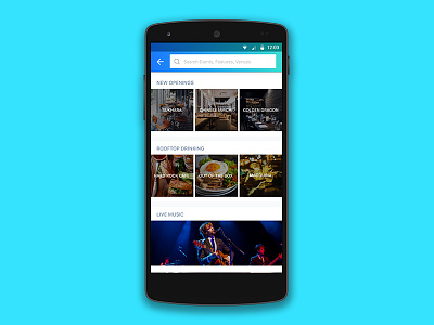 Search/ discover screen android app discover events gradient mobile screen search