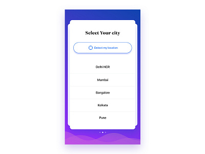 City selection card during onboarding city discovery getstarted gradients onboarding product selectio