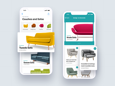 Furniture app listing android cards clean feed interaction ios iphone listing minimal motion payments search uidesign uikit video screen videos