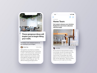 Home decor app app application article blog app cards design events feed interface ios mobile search stories ui uikit ux