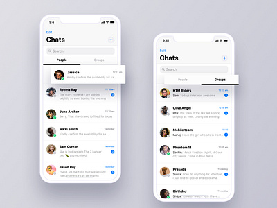 chat Interface android cards chat feed ios listing message messenger minimal people search ui uikit ux