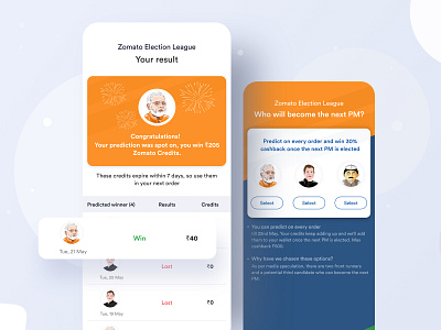 The great Indian Elections android cards credits elections game ios leaderboard league lost narendra modi payment prediction quiz result search success ui ux winner