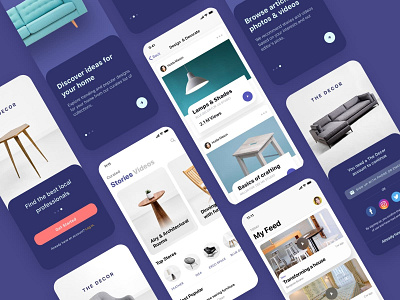 The Decor, Lifestyle App app application article cards design feed interface ios login mobile onboarding search stories ui ui kit ux video