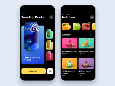 Food and drinks app iOS 13 app cards design feed food food and drink foodapp ios mobile search ui ux