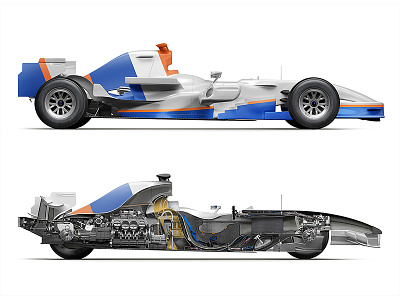 PromSvyazBank. Inside and outside car cut-away cutaway formula infographics scheme structure transport vehicle