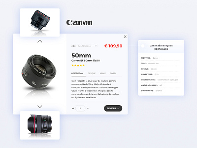 Canon order 50mm canon interface objectifs photography price ui webdesign