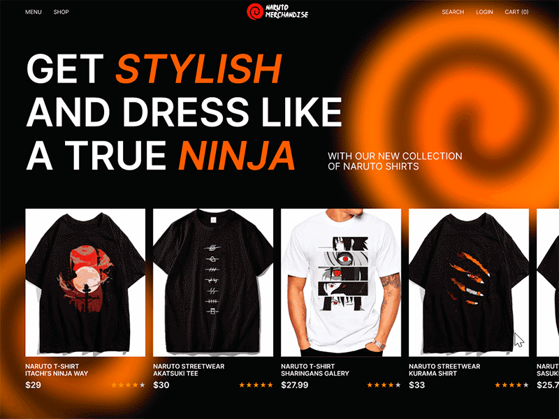 Naruto's Merchandise Online Store Concept animation branding design ecommerce figma graphic design illustration logo motion graphics naruto online store typography ui