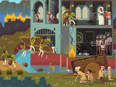 Scene #08: 'Close The Gates!' art digital illustration medieval painting pixelart pixelshuh videogames