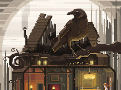 Scene #23 'Tea' art dark digital illustration night octavi navarro painting pixel art pixels huh raven