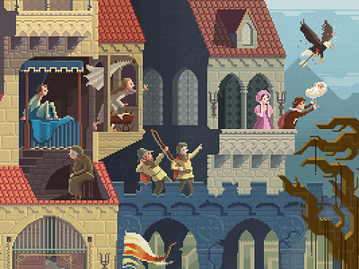 Scene #26: 'Crossroads' art castle ghost medieval pixel pixelart pixelshuh