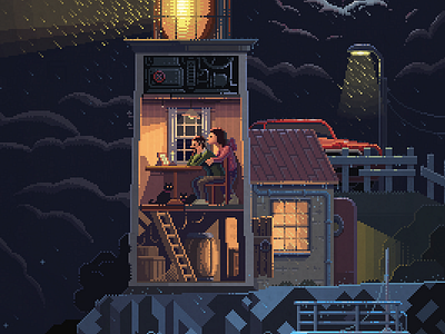 Scene #34: 'Lighthouse' art illustration octavi navarro pixel art pixels huh