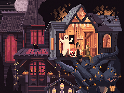 Scene #35: 'Pumpkins' art halloween illustration octavi navarro pixel pixelart pixelshuh