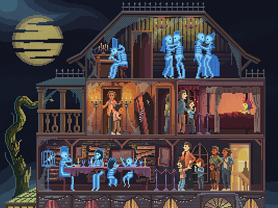 Scene #43: 'Ghost Mansion' ghosts halloween mansion octavi navarro pixel art pixels huh scary spooky