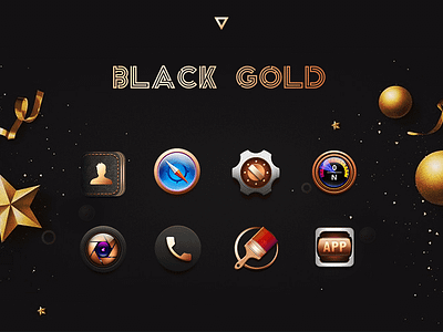 icon apps black browser camera contact effect gold phone theme