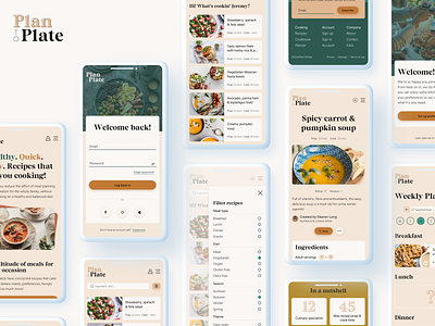 Responsive recipe web app | Mobile screens food meal planning meals mobile recipes responsive ui ui design ux ux design web app