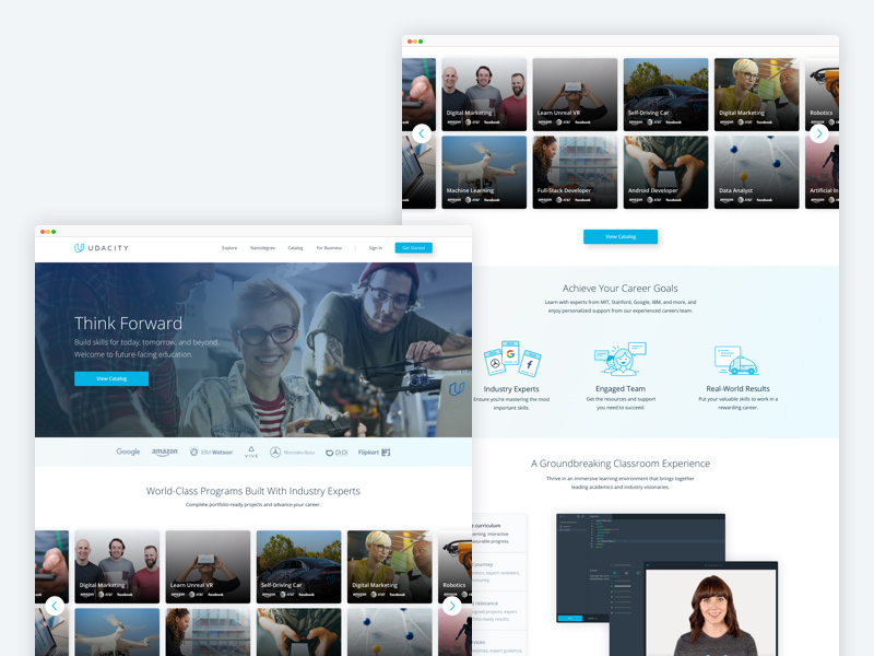 Udacity Homepage by Brad Wrage for Udacity on Dribbble
