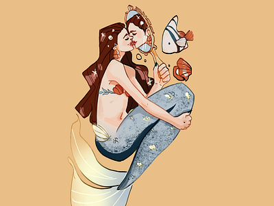 Mermaid Ego design fish hand draw illustration mermaid sea