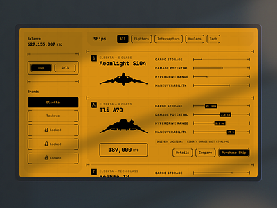 Futuristic game interface clean design future game grid minimal ship space ui ux vector video videogame yellow