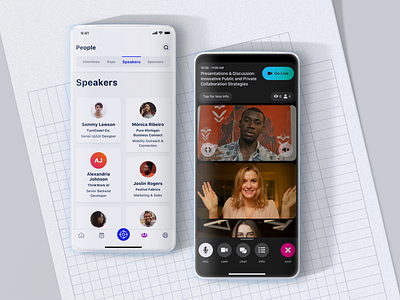 Speakers List and a Live Stream call event event app live livestream management meeting mobile speakers video