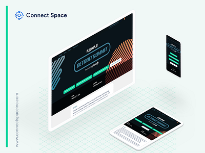 Plug and Play design work using Connect Space branding clean connect event grid landing page minimal registration space website