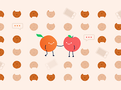 Illustration — "Everyone Can Get Along" apples communication connect conversation cookies design event graphic illustration oranges phones shake space