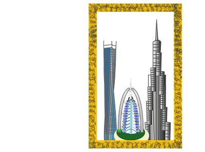 dubai artwork burj khalifa burj ul arab cayan tower city skyline design dubai graphic design illustration