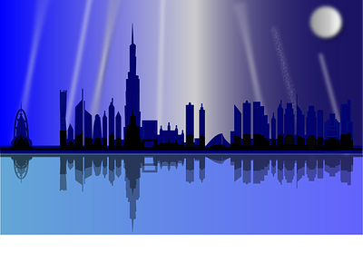 dubai city skyline artwork children design drawing dubai city skyline illustration neon night versionn silhouette