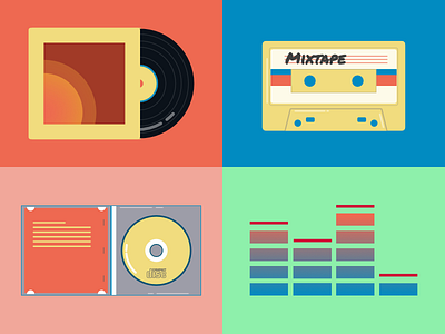 music media through the ages affinity designer cd illustration music tape vinyl