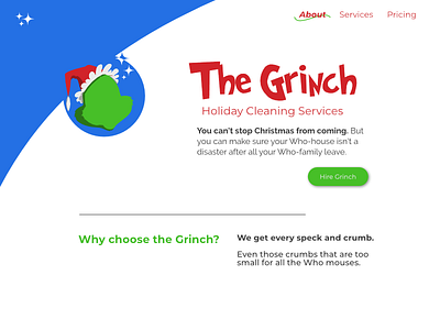 Grinch Cleaning Services branding home page mock the halls mockthehalls