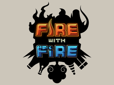 Fire With Fire Logo Revision B cross defense fire game logo platform tower with