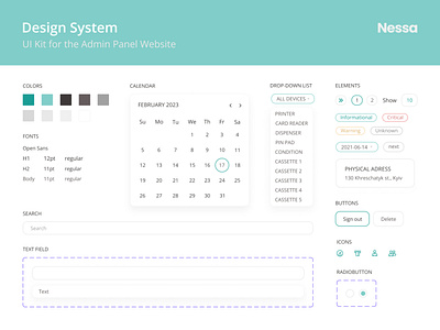 Admin Panel UI Kit admin panel branding buttons calendar colors components design design system drop down list elements figma fonts icons interface logo radiobutton search ui kit ux web