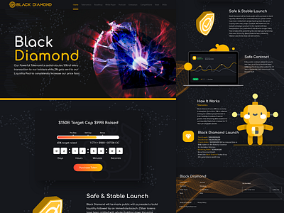 Black Diamond Landing Page Design bitcoin black crypto elegant figma gold landing page modern ui ux xd