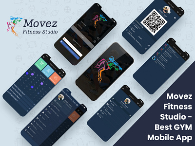 Movez Fitness Studio- Best Gym Mobile App animation branding design flat graphic design illustration illustrator latest app design logo logo design material ui design minimal mobile mobileappdesign motion graphics task management trending typography ui ux design website