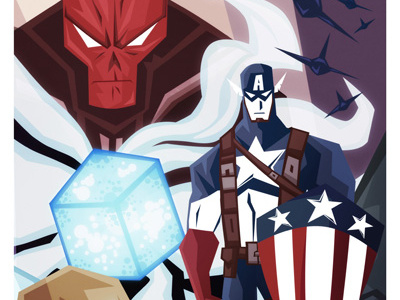 Captain America Poster america captain comics hydra illustration marvel modern planes red shield skull tesseract