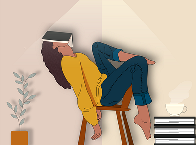 Falling asleep while reading a book design graphic design illustration
