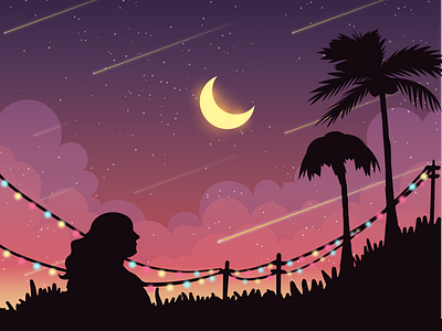 Girl's silhouette looking at the moon