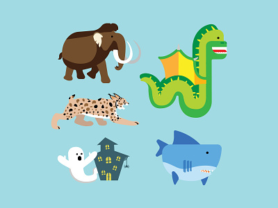 Animals and Creatures animal creature cute design ghost illustration leopard logo mammoth sea monster ui vector