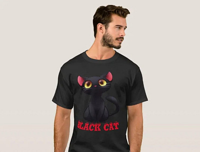 BLACK CAT T-SHIRT animation app branding cat design icon illustration logo motion graphics t shirt typography ui ux vector